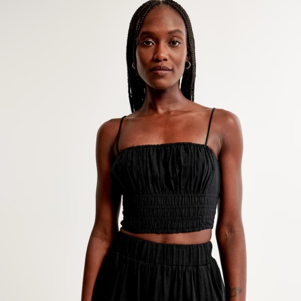 Abercrombie & Fitch Linen-Blend Ruched Set Top